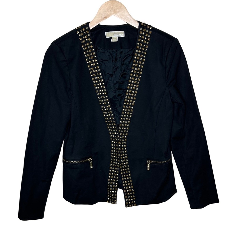 Michael Kors Studded Trim Open Front Blazer size 8 Black/Gold